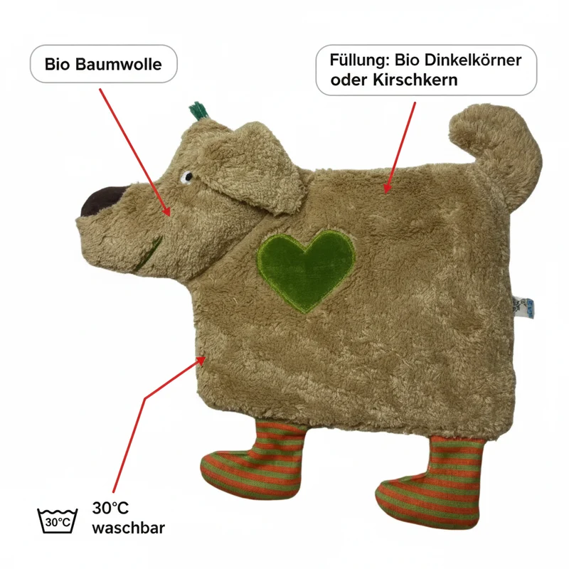 Bio Wärmekissen Hund aus Bio-Baumwolle – Dinkel oder Kirschkern