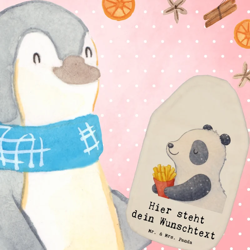 Personalisierte Wärmflasche Panda Winter Pommes