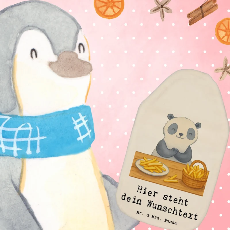 Personalisierte Wärmflasche Panda Pommes Gebet
