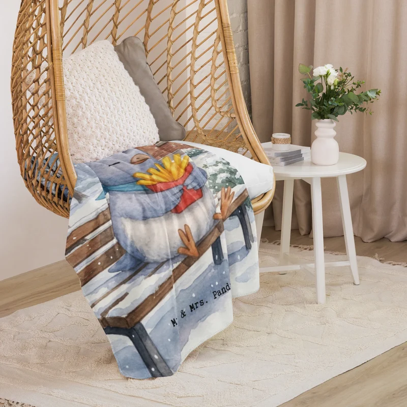 Sherpa Kuscheldecke Taube Winter Pommes Design