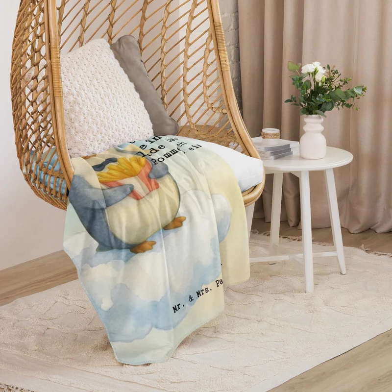 Sherpa Kuscheldecke Pinguin Engel Pommes Design
