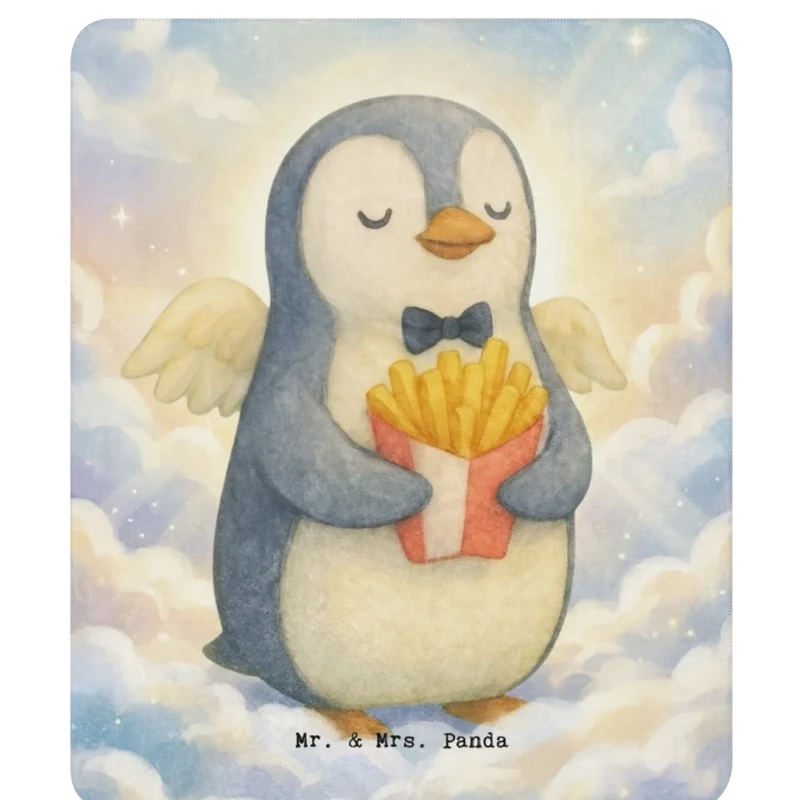 Sherpa Kuscheldecke Pinguin Engel Pommes Design