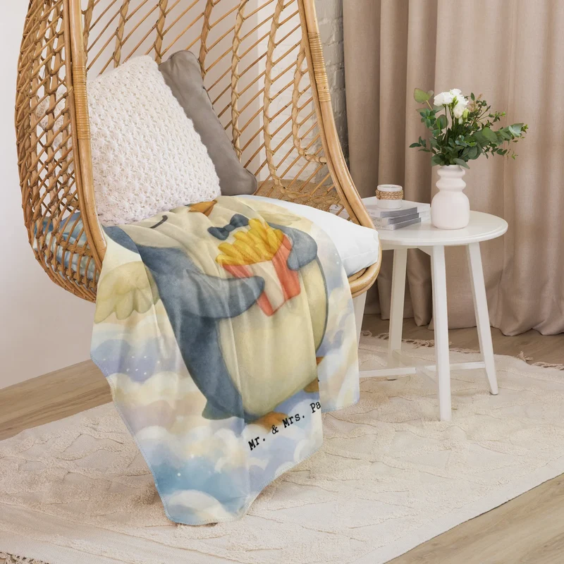 Sherpa Kuscheldecke Pinguin Engel Pommes Design