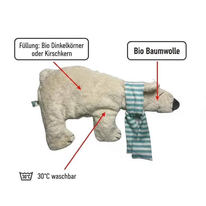 Bio Wärmekissen Eisbär aus Bio-Baumwolle – Dinkel oder Kirschkern