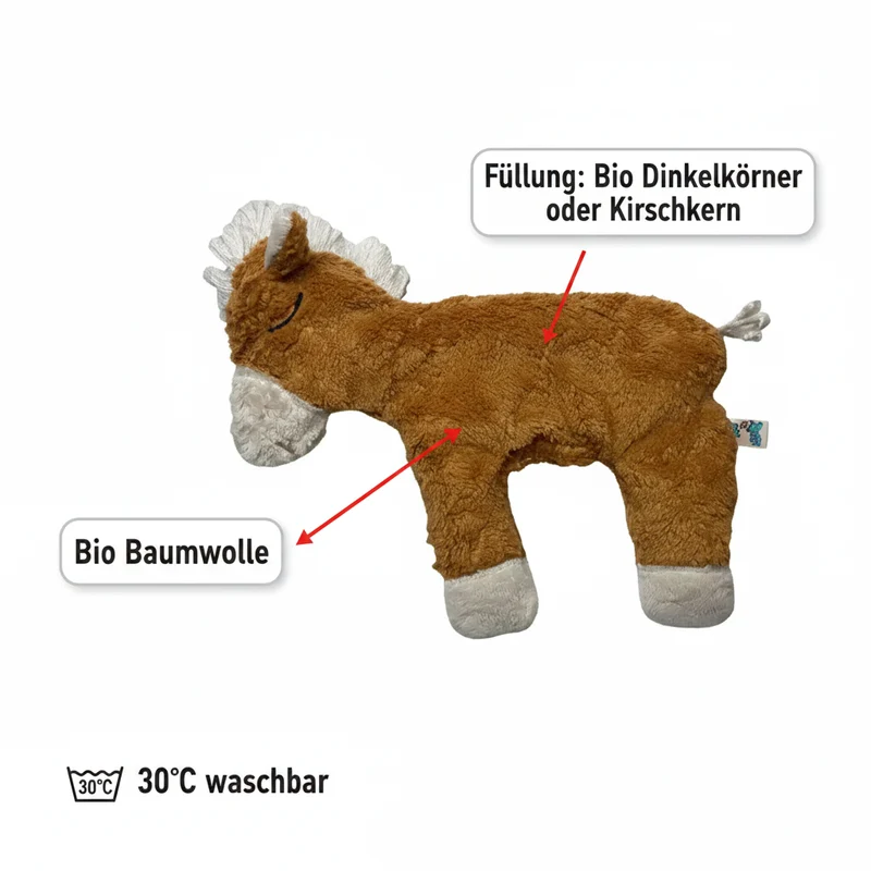 Bio Wärmekissen Pferd aus Bio-Baumwolle – Dinkel oder Kirschkern