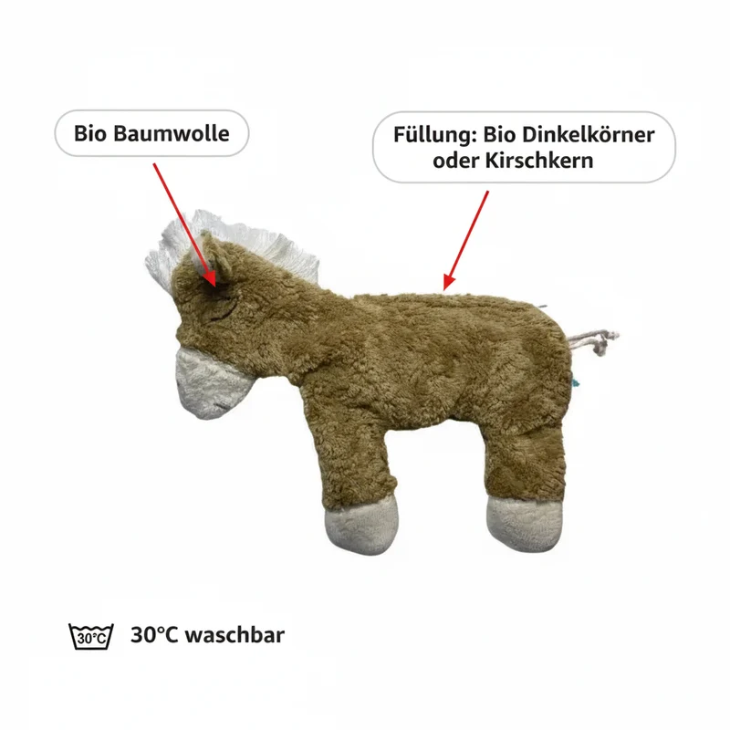 Bio Wärmekissen Pferd aus Bio-Baumwolle – Dinkel oder Kirschkern