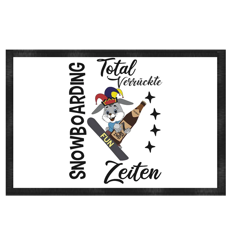 Snowboarding,verrückte Zeiten, Osterhase mit Bierflasche, Faschingsmütze - Fußmatte 60x40cm