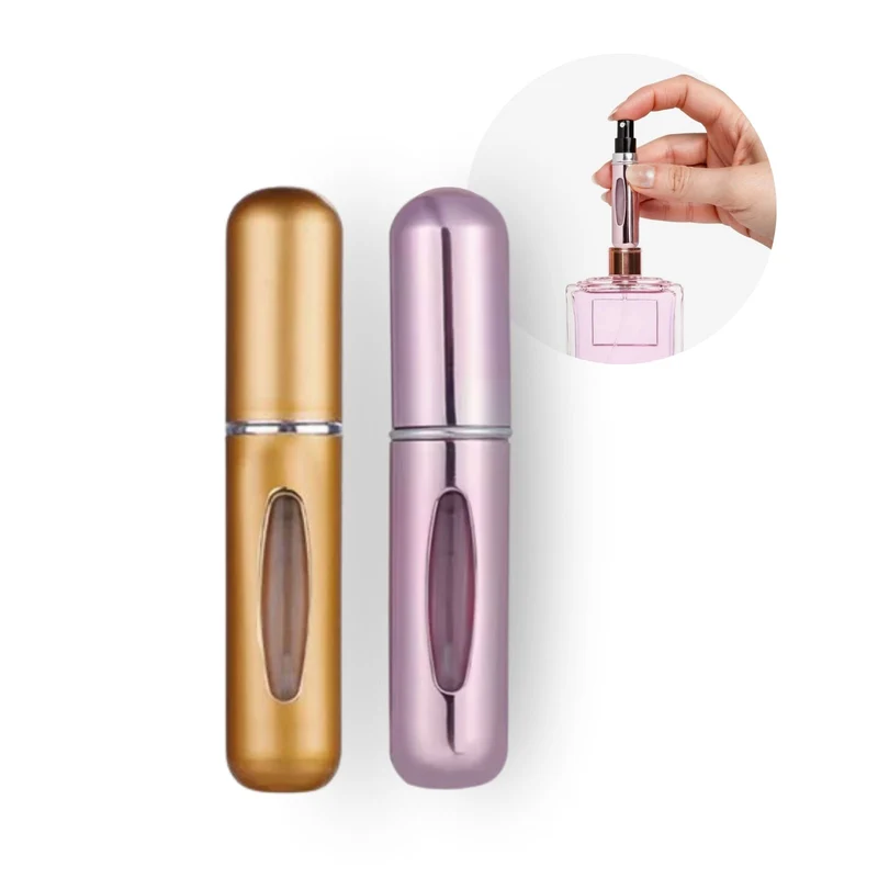 2er-Set Mini-Parfümzerstäuber 5ml Parfum Vaporisateur Pink Matt-Goldig