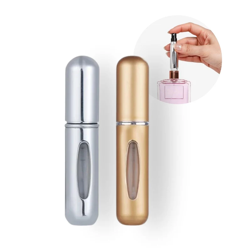 2er-Set Mini-Parfümzerstäuber 5ml Parfum Vaporisateur Silbrig Matt-Goldig