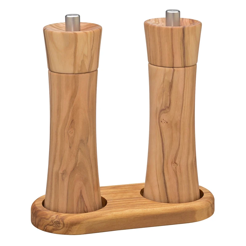 Zassenhaus FRANKFURT Olivenholz, Peffermühle & Salzmühle mit Untersetzer - #023046