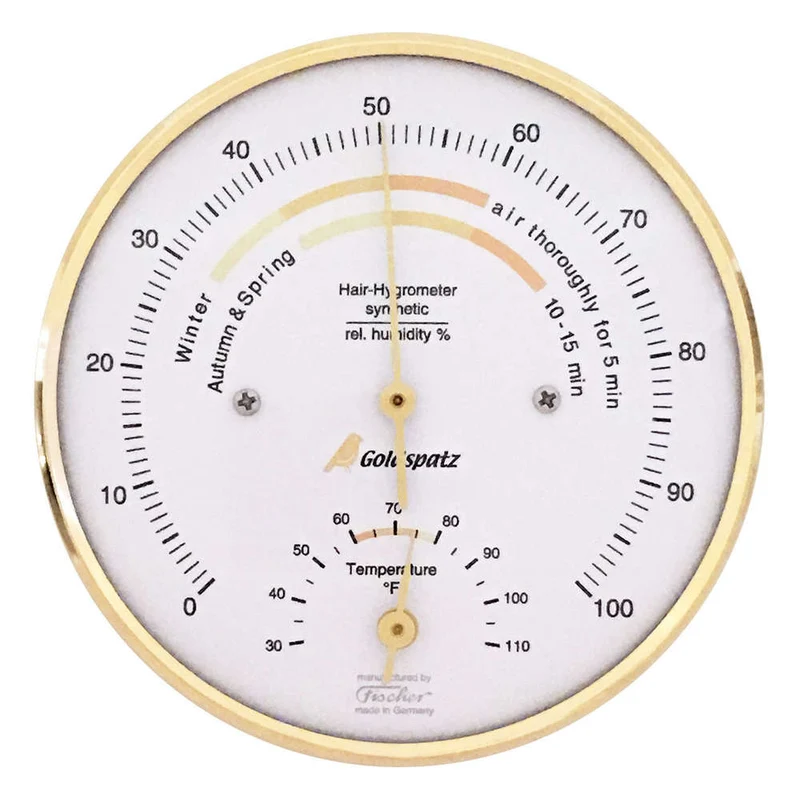 Goldspatz Wohnklima-Hygrometer mit Thermometer °F, 103 mm (US-Version / Inch, °F)