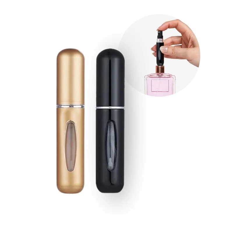 2er-Set Mini-Parfümzerstäuber 5ml Parfum Vaporisateur Matt-Goldig Schwarz