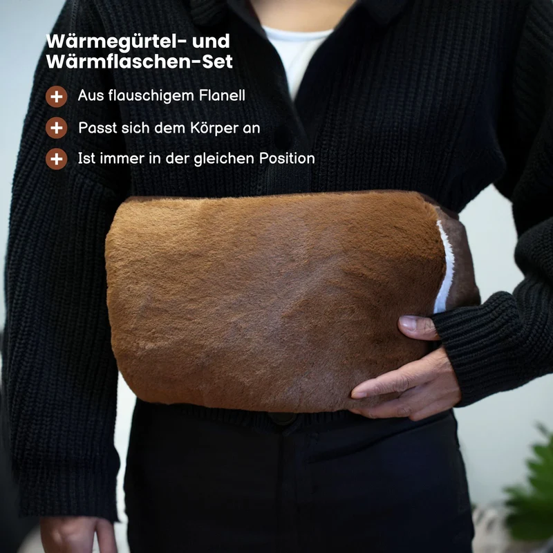 Wärmegürtel- und Wärmflaschen-Set Heizflasche Bauchwärmer Handwärmer