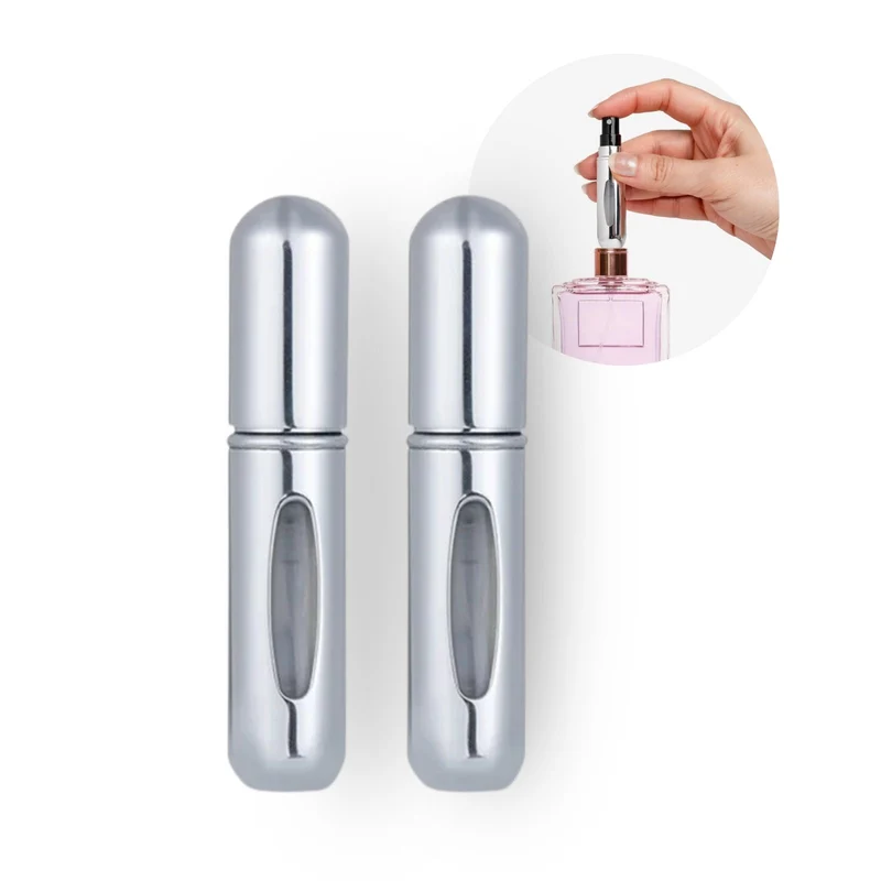 2er-Set Mini-Parfümzerstäuber 5ml Parfum Vaporisateur Silbrig