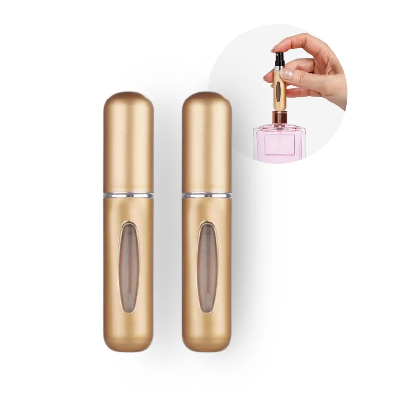 2er-Set Mini-Parfümzerstäuber 5ml Parfum Vaporisateur Matt-Goldig