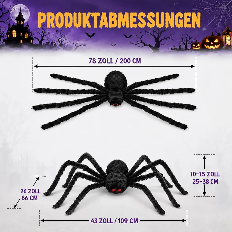 Große Halloween Spinne Deko 200cm 2er-Set
