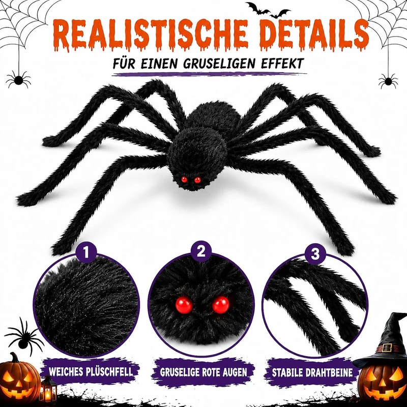 Große Halloween Spinne Deko 200cm 2er-Set