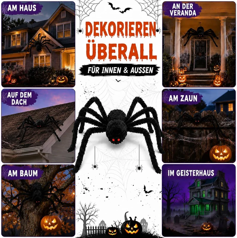 Große Halloween Spinne Deko 200cm 2er-Set