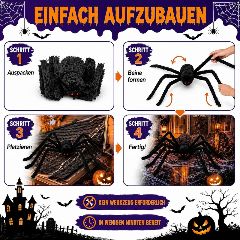 Große Halloween Spinne Deko 200cm 2er-Set