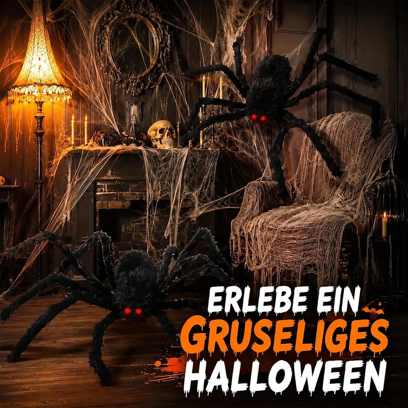 Große Halloween Spinne Deko 200cm 2er-Set