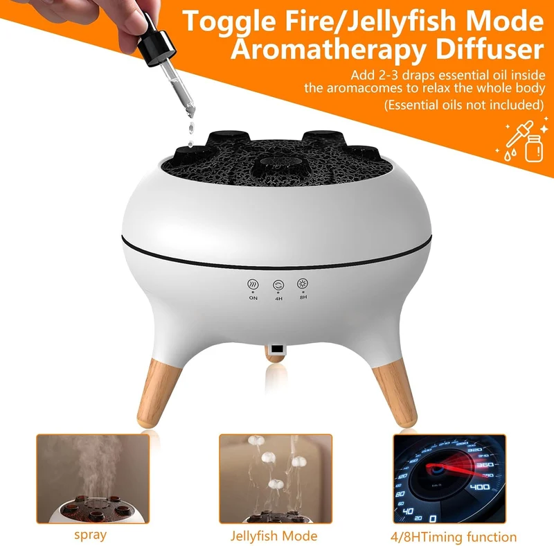 Flammen Aroma Diffuser, 250mL Luftbefeuchter Schlafzimmer, 2 Spray Muster DuftöL Diffuser,Air Diffuser Humidifier mit 7 Farben LED-Licht & Timing-Funktion