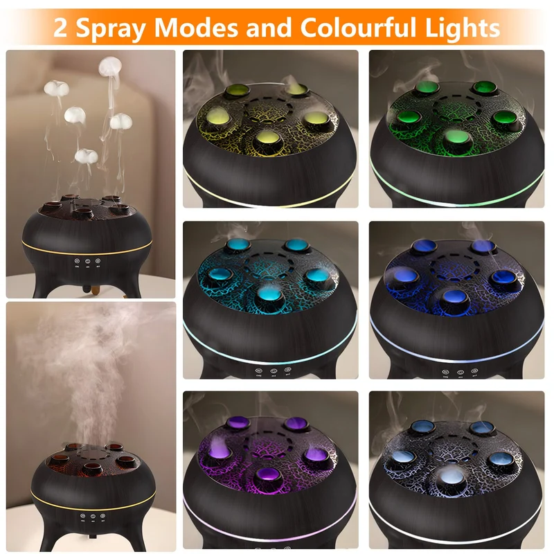 Flammen Aroma Diffuser, 250mL Luftbefeuchter Schlafzimmer, 2 Spray Muster DuftöL Diffuser,Air Diffuser Humidifier mit 7 Farben LED-Licht & Timing-Funktion