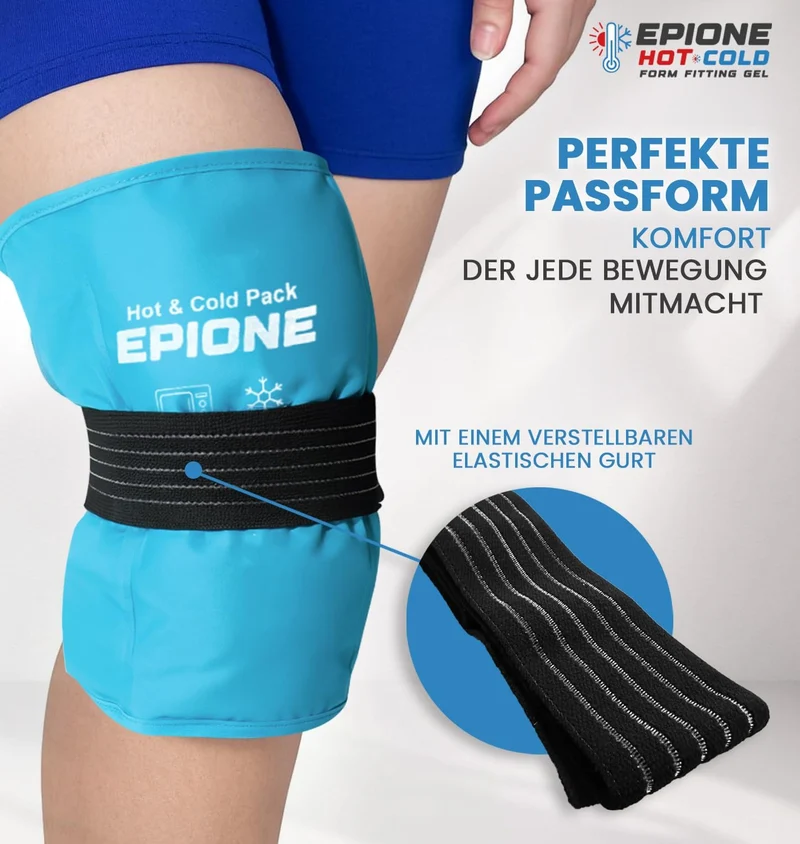 Kühlpads Epione 3XL Gelkissen kalt/warm – mit elastischem Gurt und Stoffhülle – wiederverwendbar zur Schmerzlinderung bei Muskel‑ und Gelenkschmerzen, Verletzungen und Physiotherapie