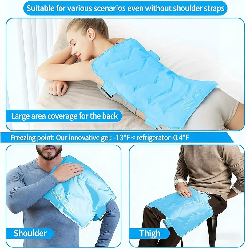 Grosses Gel Kühlpad, 52 * 33cm Kühlendes Kopfkissen Schmerzlinderung, Verstellbar Bindbar Kühlakku Gel für Bein Leg, Kühlpack Groß Kühlgelkissen Eisbeutel Kühlbeutel Gelkissen