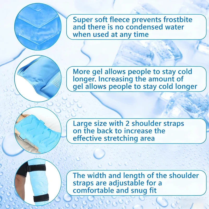 Grosses Gel Kühlpad, 52 * 33cm Kühlendes Kopfkissen Schmerzlinderung, Verstellbar Bindbar Kühlakku Gel für Bein Leg, Kühlpack Groß Kühlgelkissen Eisbeutel Kühlbeutel Gelkissen