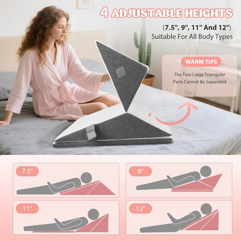 Refluxkissen für Erwachsene 3PCS, verstellbares Keilkissen für Bett