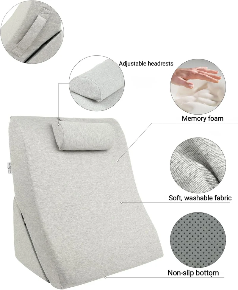 Lesekissen – Rückenkissen, verstellbare Kopfstütze, Memory-Schaum, abnehmbarer Bezug, atmungsaktiv & rutschfest, Griff – dreieckig für Rücken, Hals & Beine – 60 x 50 x 30 cm