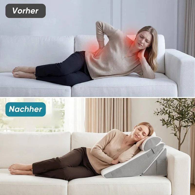 3PCS Set Höhenverstellbar 9''/12'' Orthopädische Keilkissen für Postoperative Unterstützung zur Linderung von Reflux, Rückenkissen, Lesekissen für Bett und Sofa