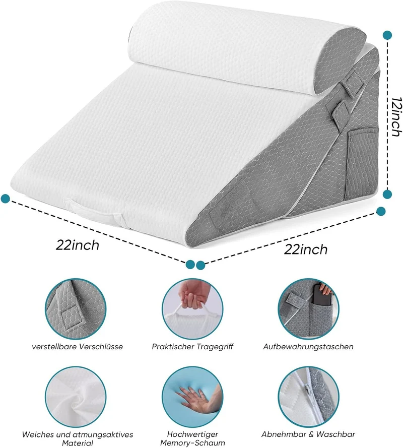 3PCS Set Höhenverstellbar 9''/12'' Orthopädische Keilkissen für Postoperative Unterstützung zur Linderung von Reflux, Rückenkissen, Lesekissen für Bett und Sofa