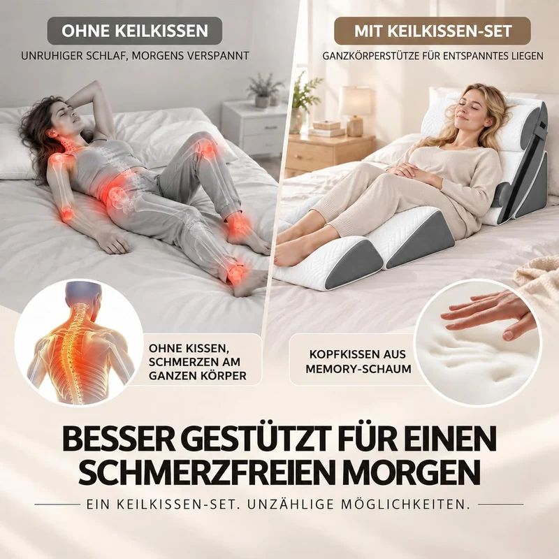 Orthopädisches Keilkissen- 6pcs Verstellbares Lesekissen - Rücken Nacken Beine