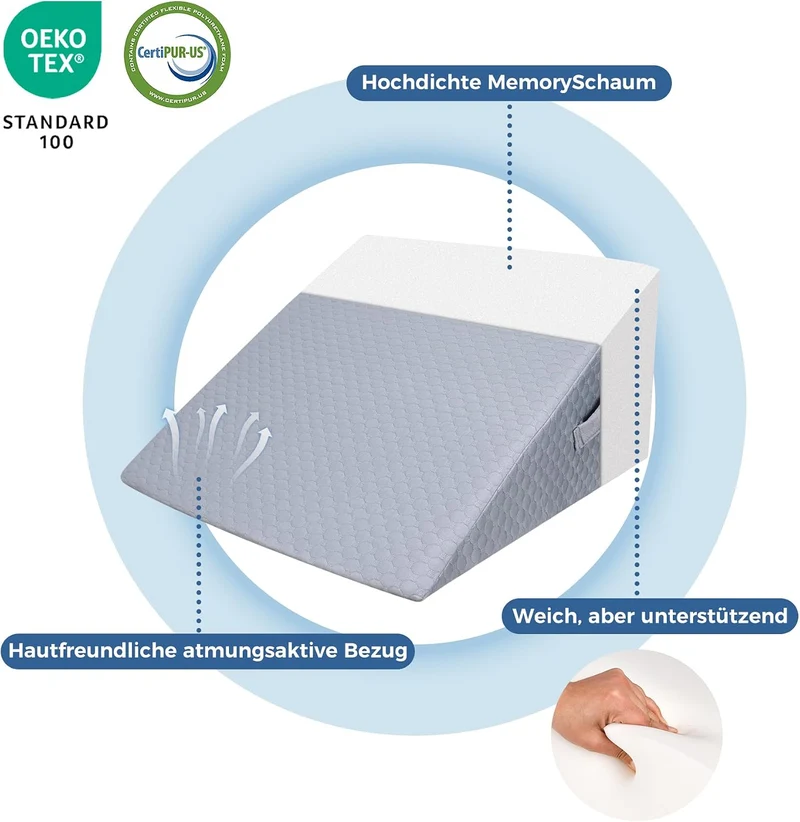 30cm Keilkissen für Bett und Sofa, Bettkeil aus Memory-Schaum