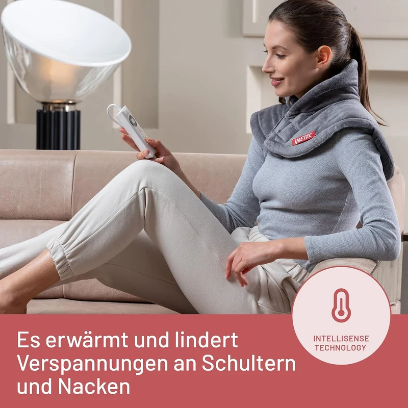 Heizkissen für Hals und Schultern, Wärmekissen 47 x 52 cm, antiallergischer Stoff, 5 Temperaturen, Electro-Block-Sicherheitssystem, schnelles Erhitzen, maschinenwaschbar