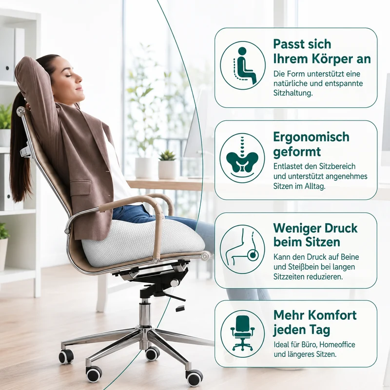 LendenWohl™ Ergonomisches Rückenkissen – Lendenstützkissen mit Memory-Schaum für Büro, Auto & Zuhause