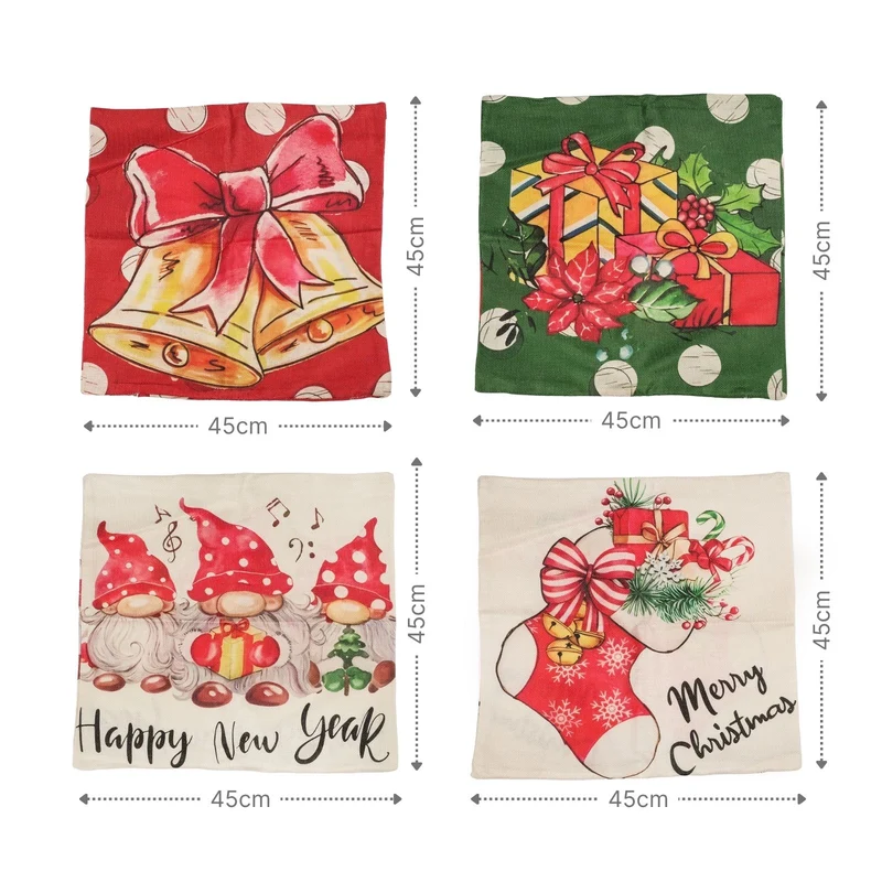 4er-Set Weihnachts-Kissenbezug Dekokissen-Bezug Kissenhülle Zier-Bezug