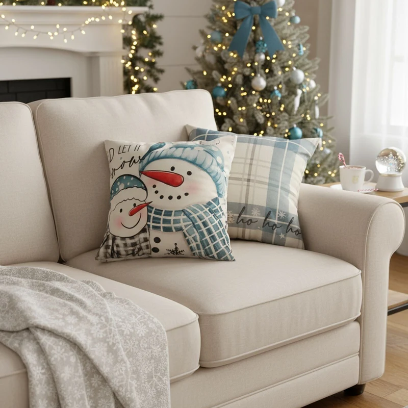 4er-Set Weihnachts-Kissenbezug Zier-Bezug Kissenhülle Dekokissen-Bezug