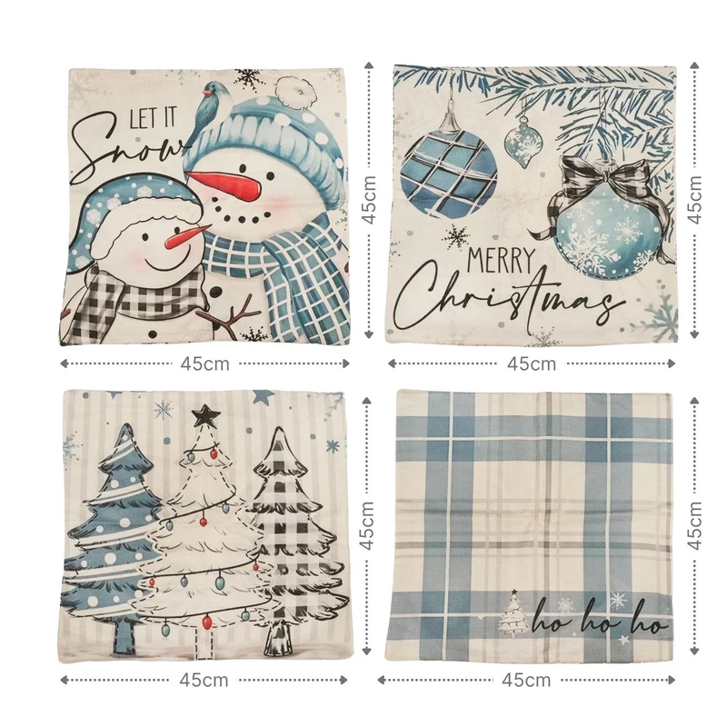 4er-Set Weihnachts-Kissenbezug Zier-Bezug Kissenhülle Dekokissen-Bezug