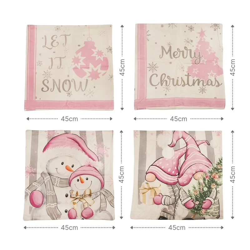 4er-Set Weihnachts-Kissenbezug Kissenhülle Dekokissen-Bezug Zier-Bezug