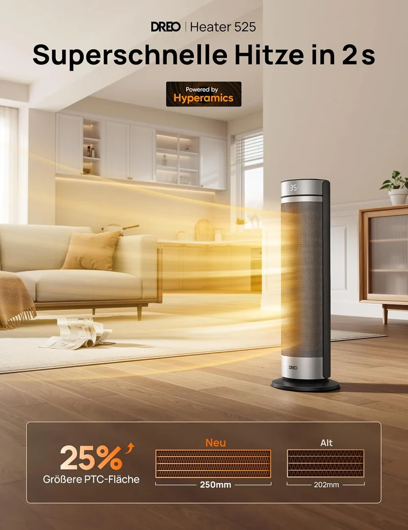 Heizlüfter, 2000W Leiser Elektrischer Heizstrahler fürs Schlafzimmer mit Fernbedienung, 12h Timer, 70° Oszillation, 5 Modi, PTC Keramik mit Thermostat, Heizung für Große Räume, Büro