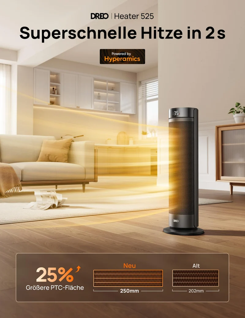 Heizlüfter, 2000W Leiser Elektrischer Heizstrahler fürs Schlafzimmer mit Fernbedienung, 12h Timer, 70° Oszillation, 5 Modi, PTC Keramik mit Thermostat, Heizung für Große Räume, Büro