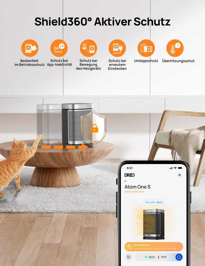 Heizlüfter Energiesparend Klein, 1500W Heizung Elektrisch mit Thermostat, 70° Oszillierend Elektroheizung, PTC Keramik Heizlüfter Leise, ECO-Modus, 12-Std-Timer, Überhitzungs- & Kippschutz