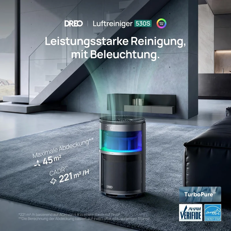 Smart Luftreiniger 530S für Schlafzimmer, CADR 221 m³/h