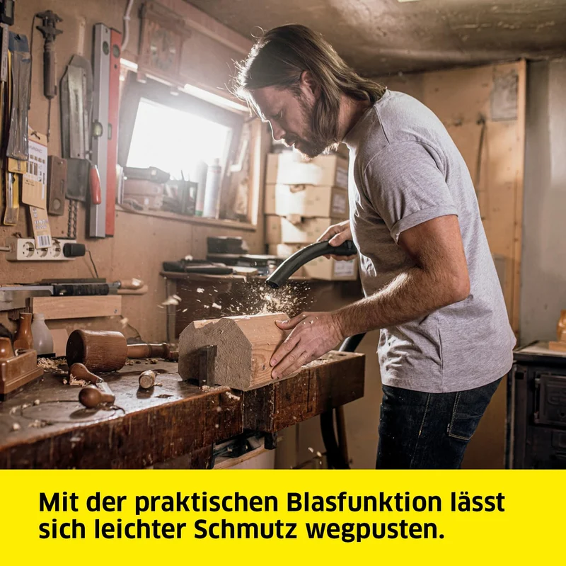 KÄRCHER WD 4 V-20/5/22 Nass-& Trockensauger, 20 l Kunststoffbehälter, 5 m Kabel, 2,2 m Saugschlauch, Clips-Bodendüse, „Pull & Push“-Verschlusssystem, Flachfaltenfilter und Vliesfilterbeutel, Gelb