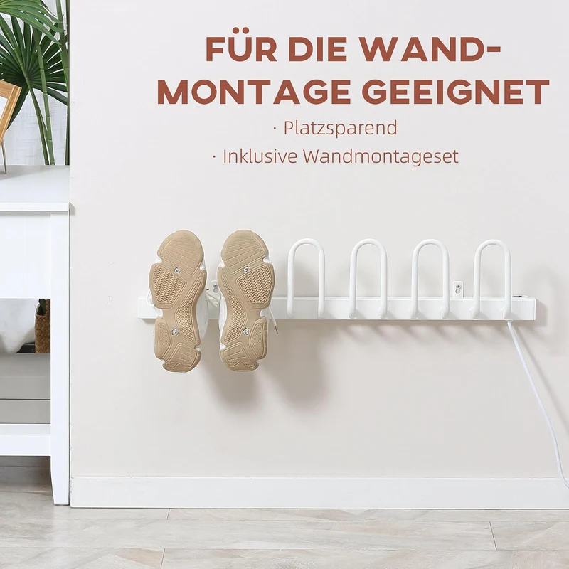 Elektrischer Schuhtrockner 60 W, Wandmontage Stiefelwärmer für 3 Paar Schuhe, Trockengestell für Handschuhe, Socken, Temperatur von 50 bis 55℃ Weiß 76 x 13 x 17 cm