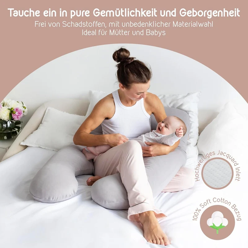Seitenschläferkissen mit Memory Foam Füllung Individuell Anpassbar, Inkl. 100% Soft Cotton Bezug & Schlafmaske, Schwangerschaftskissen, Stillkissen, Kuschelkissen für Seitenschläfer
