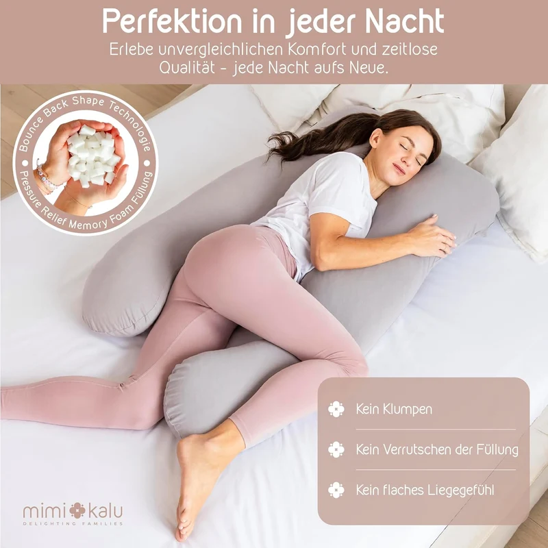 Seitenschläferkissen mit Memory Foam Füllung Individuell Anpassbar, Inkl. 100% Soft Cotton Bezug & Schlafmaske, Schwangerschaftskissen, Stillkissen, Kuschelkissen für Seitenschläfer