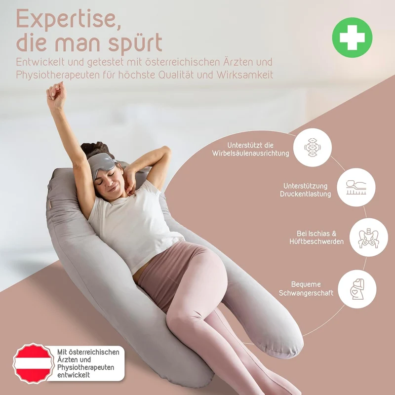 Seitenschläferkissen mit Memory Foam Füllung Individuell Anpassbar, Inkl. 100% Soft Cotton Bezug & Schlafmaske, Schwangerschaftskissen, Stillkissen, Kuschelkissen für Seitenschläfer